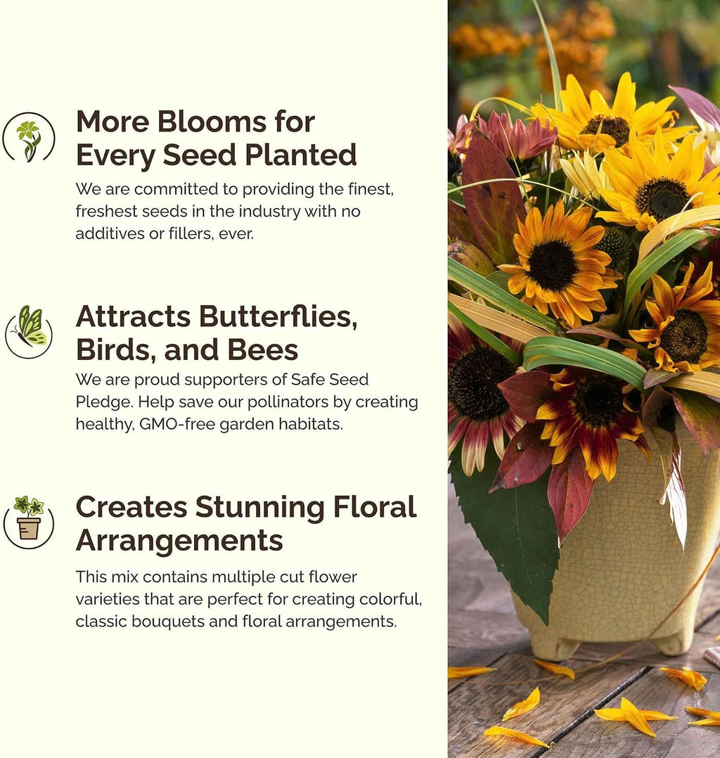Eden Brothers Here Comes the Sun Flower Mixed Seeds for Planting, 1 lb, 480,000+ Seeds with Autumn Beauty, Lemon Queen