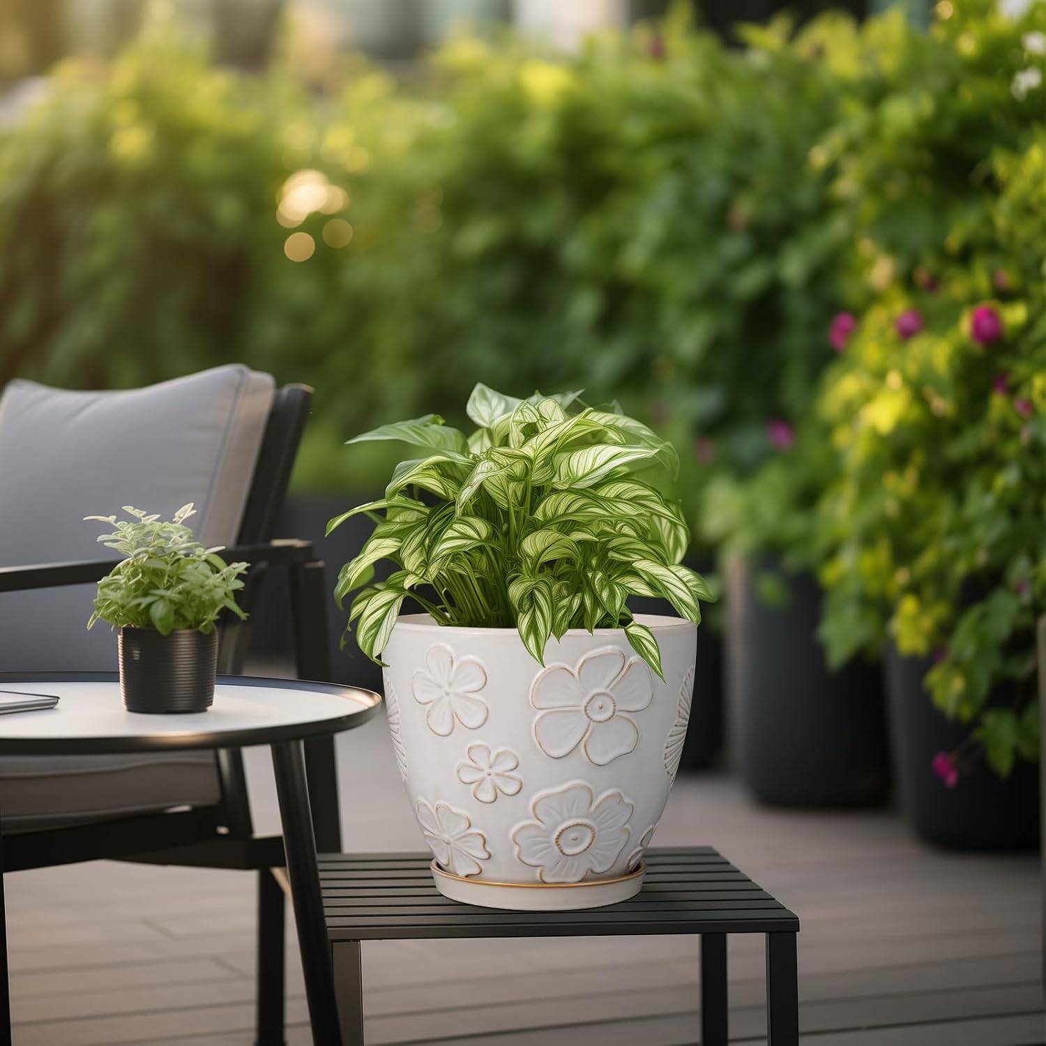 Ceramic Planter 8 Inch Plant Pot with Drainage Hole and Saucer Ceramic Pots for Indoor Plants Outdoor Large Flower Pot