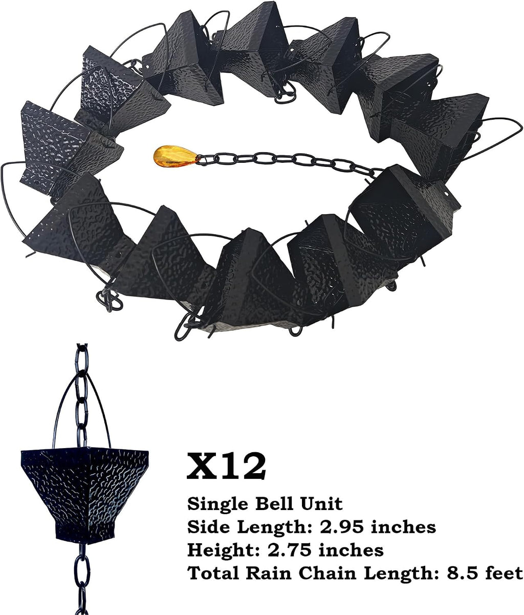 Rain Chains for Gutters, 8.5FT Gutter Chain Downspout with 12 Rain Bells, Outdoor Rain Catcher Chain for Gutter