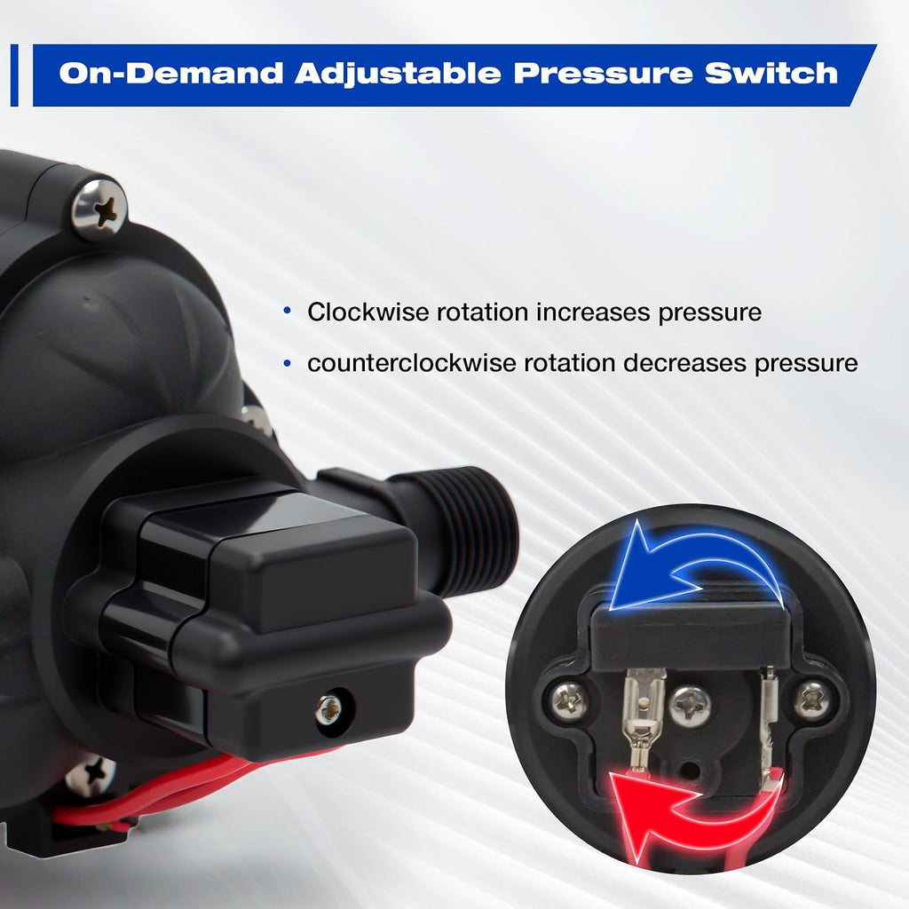 12 Volt Sprayer Pump, Chemical and Corrosion Resistant, 2.5GPM | 60PSI 8 Amps, Soft Wash Pump, Pressure Switch and