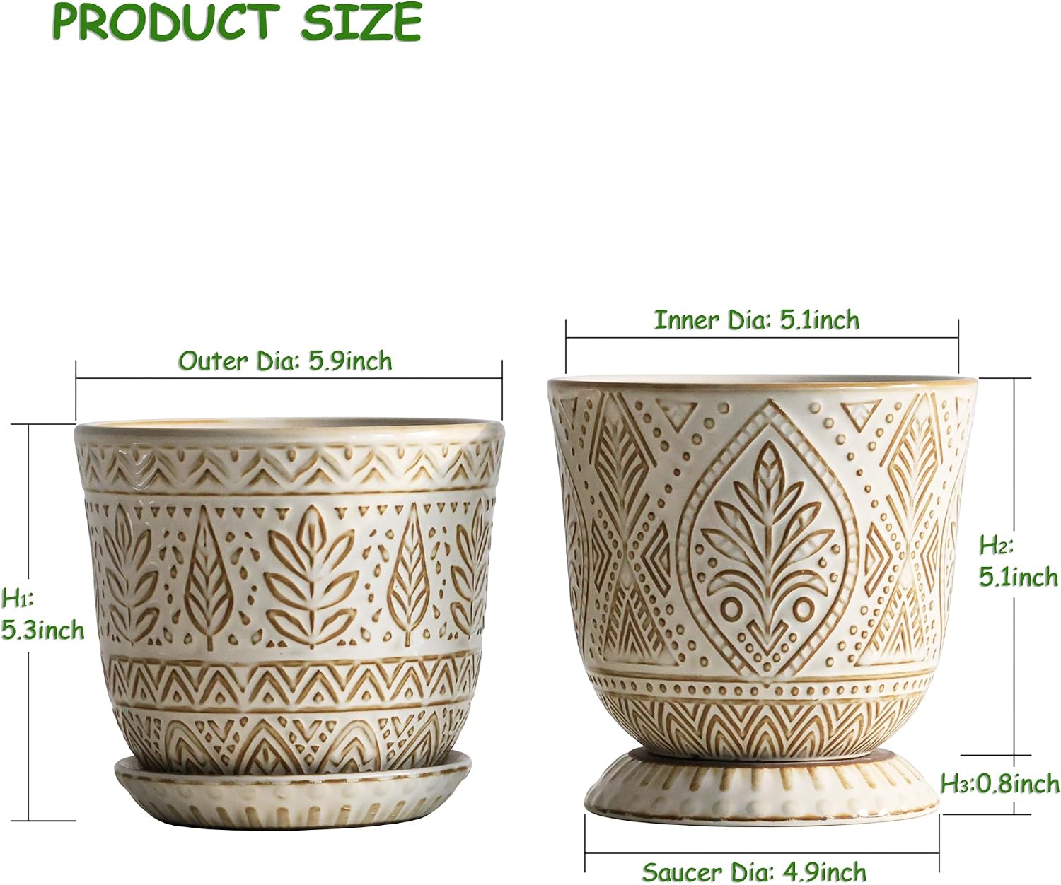 Gepege Ceramic Plant Pots, 6 Inch Indoor Planters with Drainage & Saucers | Ceramic pots for plants with drainage