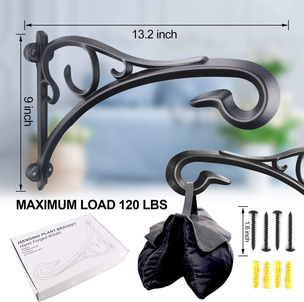 Hanging Plant Bracket,Heavy Duty Artistic Garden Hook (13 Inches/2 Pack) Thicker More Durable Rust-Resistant, for