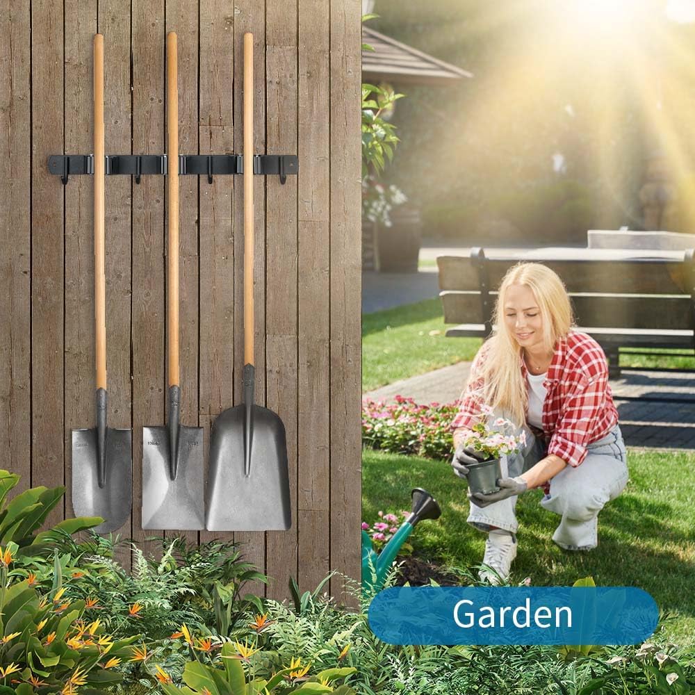 2 Pack Broom Hanger and Mop Holder, Heavy Duty Garden Tool Organizer Rack Rake and Shovel Handle, Stainless Steel Wall