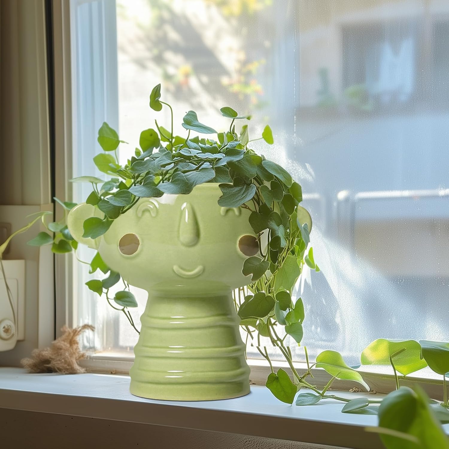 Face Planter Pots Head - 7 Inch Ceramic Succulent Plant Pots with Drainage Hole, Cute Head Planters for Indoor Outdoor