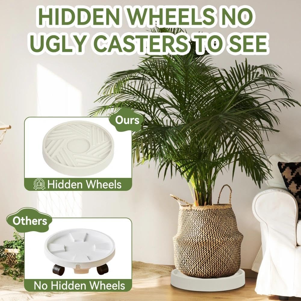 1 Pcs Plant Caddy with Wheels 14.76 Inch Hidden Wheels Heavy Duty Rolling Plant Stand, Indoor Outdoor Plant Saucer Tray