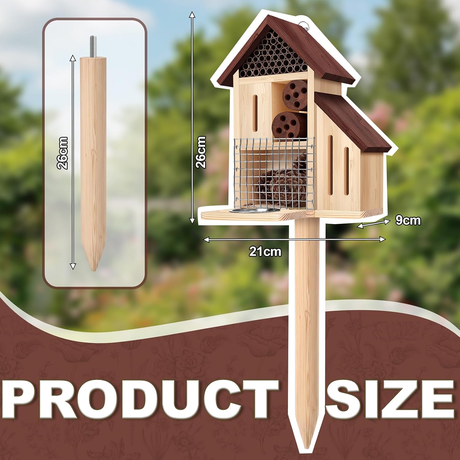 Wooden Insect Hotel Bee Ladybugs Butterfly House Large Natural Mason Bee Lady Bug Hotel with Stake and Feeder for