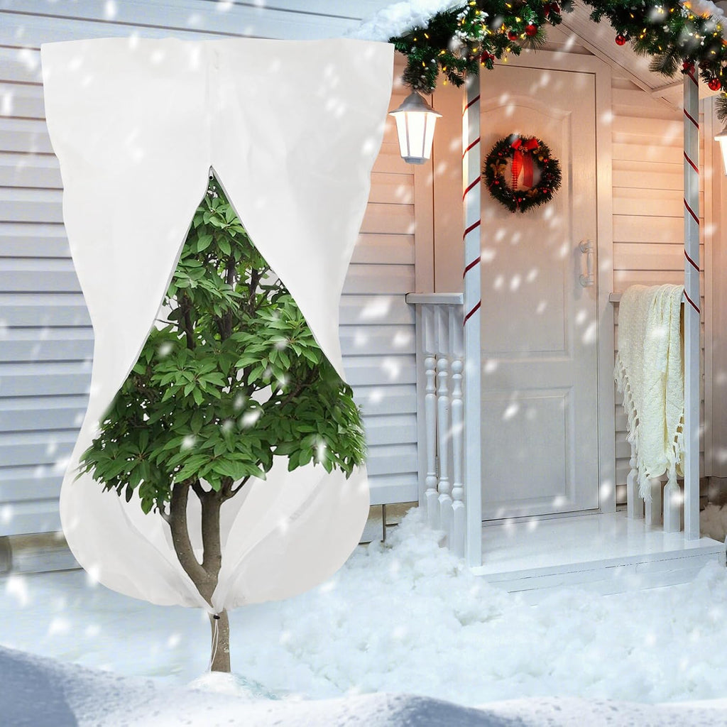2 Pcs Winter Plant Covers Freeze Protection, Frost Cloth Blankets, 3 oz/yd² Frost Covers with Zipper Drawstring, Frost