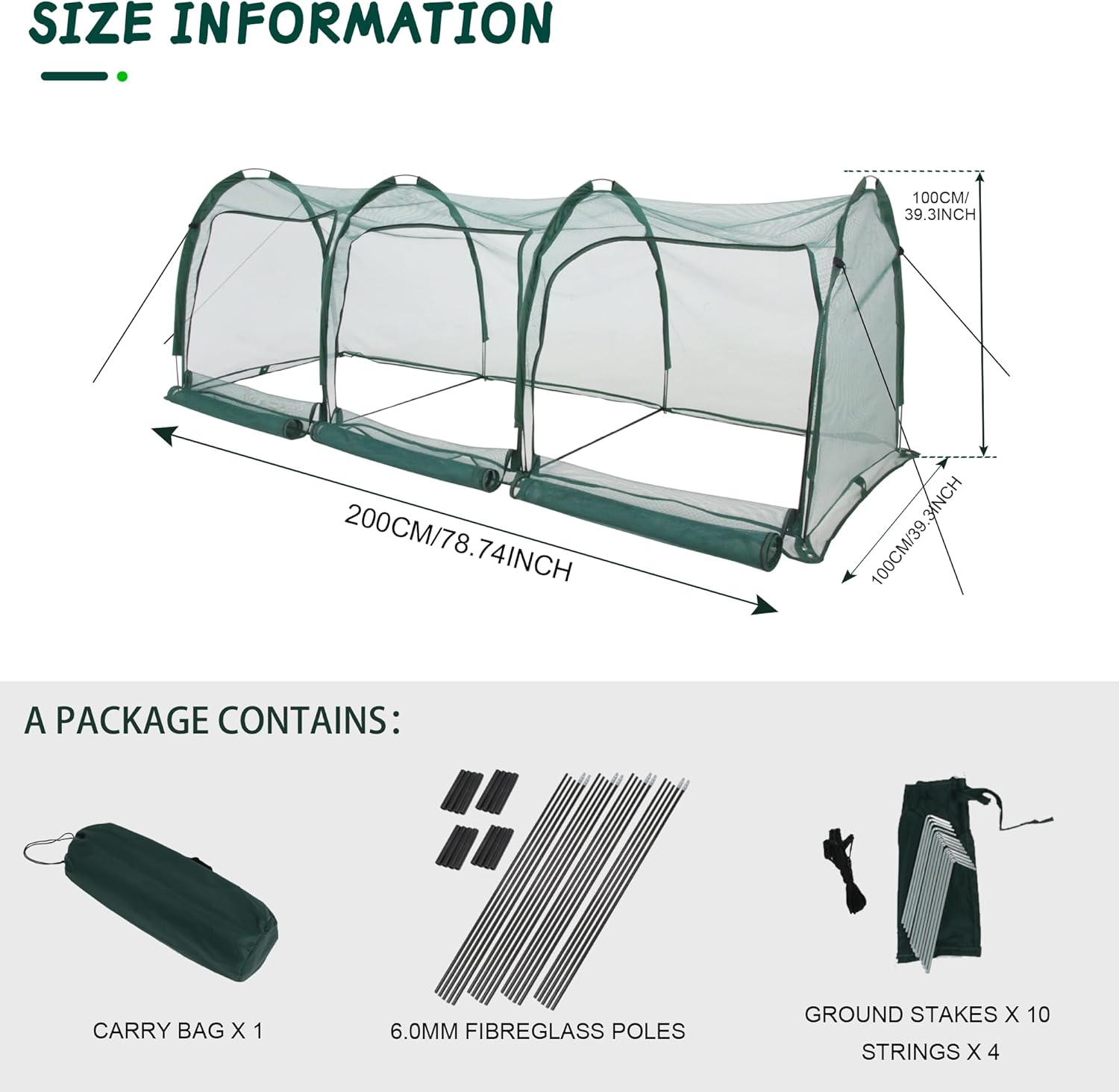 Flexible Net Grow Tunnel - Garden Greenhouse Plant Mesh Covers Growhouse Cloche for Protecting Fruit Vegetables Plants