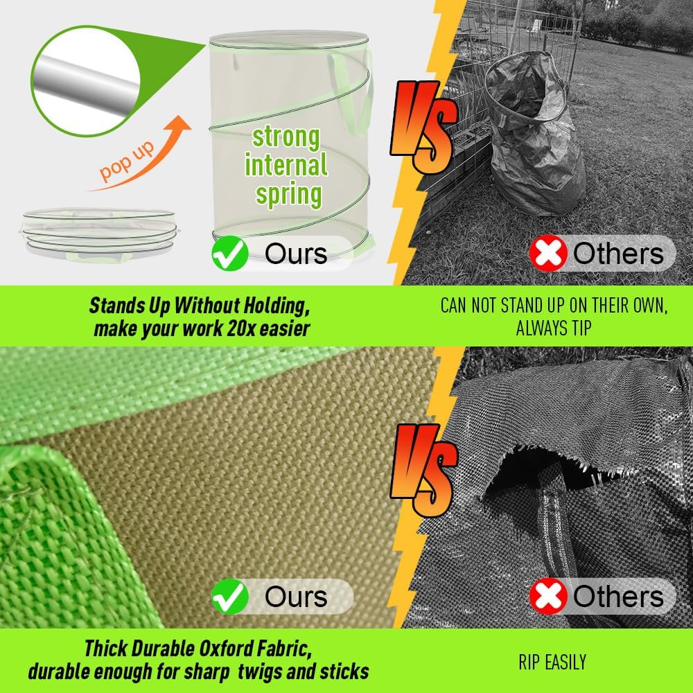Colwelt Collapsible Garden Bag 47Gallon, Collapsible Leaf Bags with Hard Bottom, Heavy Duty Yard Waste Bag Leaf Bin