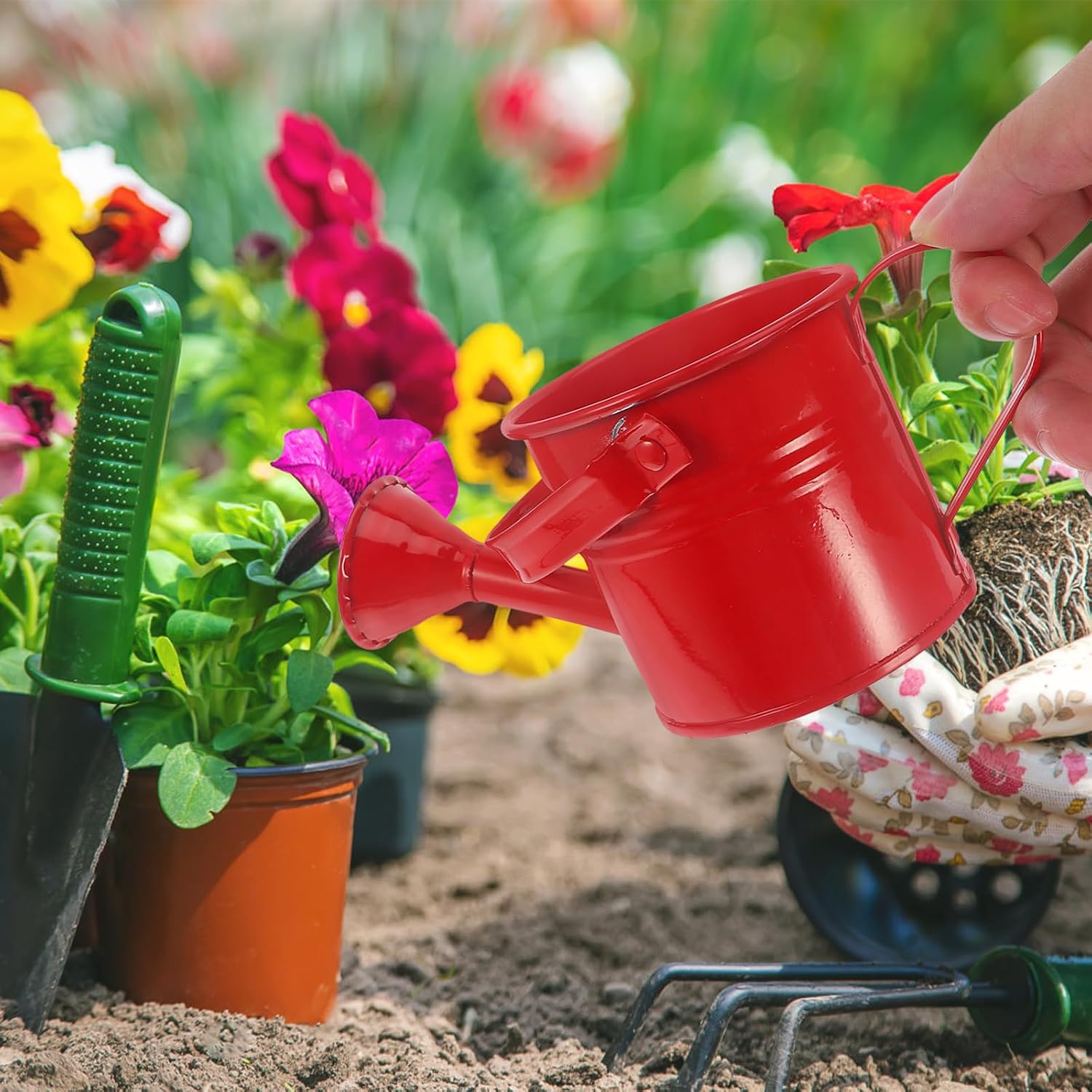 Yardwe 6-Pack Small Watering Cans for Indoor Plants Lightweight Mini Iron Watering Cans with Long Spout for Succulent