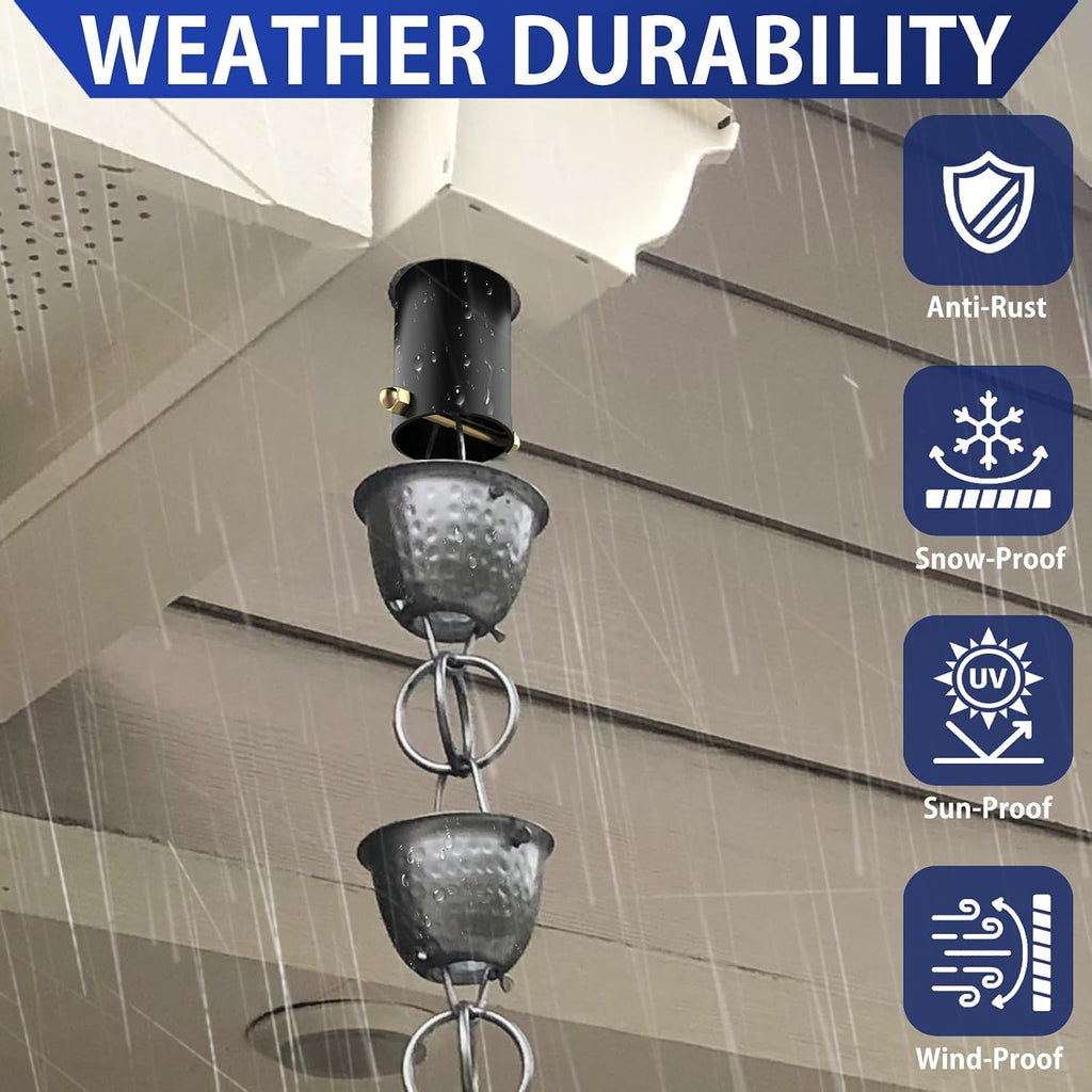 4pack Rain Chain Gutter with Bolt Anti-Rust Black Metal Adapter Decorative Rain Chains for Outside Gutter Downspout