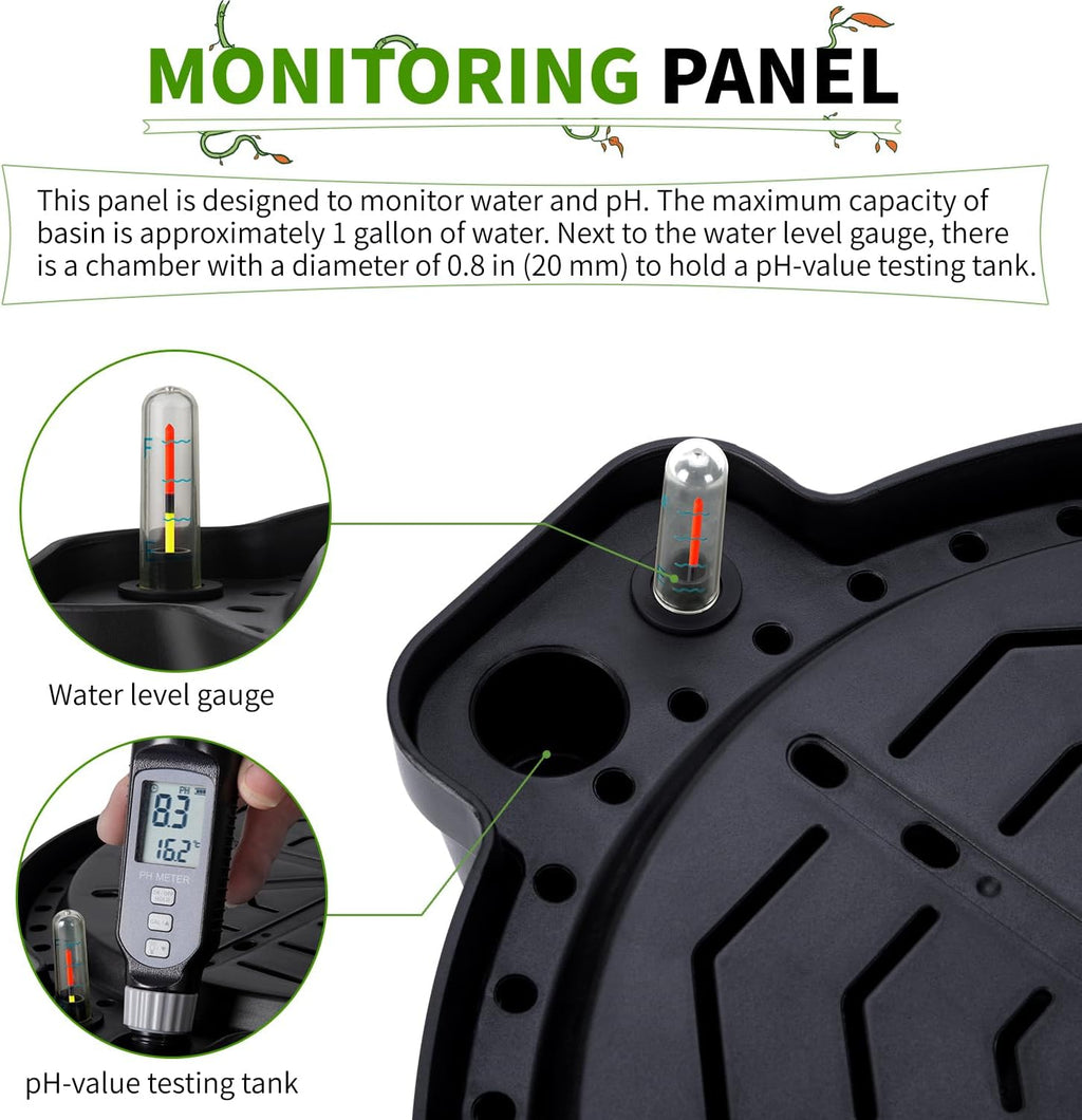 15” Self-Watering Plant Saucer, Capillary Action Theory Auto-Irrigation System, 4-Pack Bases with pH Test Tank & Water
