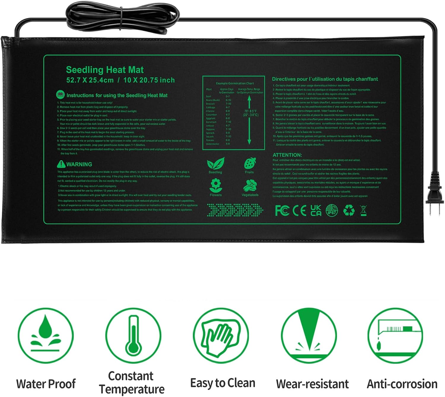 Seedling Heat mat | 3 Pack | Durable Waterproof | Heat Mats for Seed Starting,Seed Germination Heating Mat 10 x 20.75