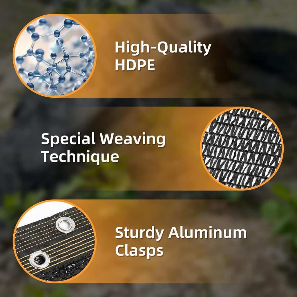 50% Shade Cloth for Garden, 10x20FT Black Mesh Tarp Net | HDPE Fabric, Sun Shade Cover with Grommets for Greenhouse