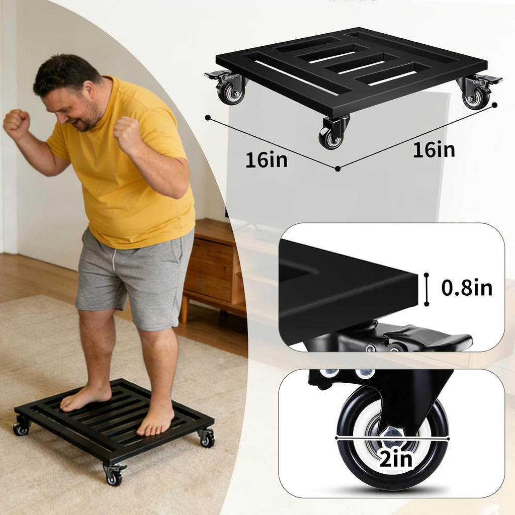 Plant Caddy with Wheels 2 Pack, 16'' Heavy Duty Metal Rolling Plant Stand | Large Square Plant Dolly with Lockable