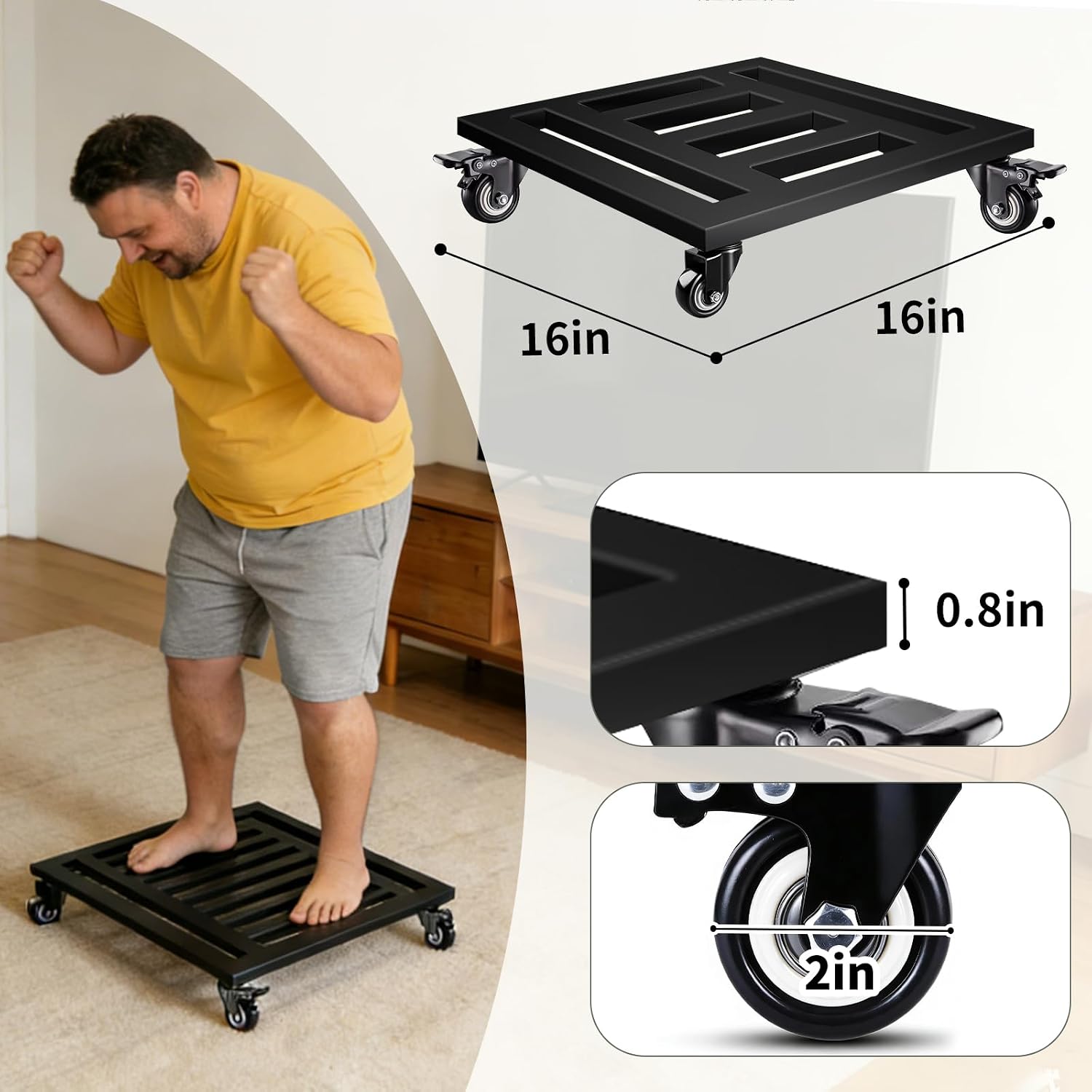 Plant Caddy with Wheels 2 Pack, 16'' Heavy Duty Metal Rolling Plant Stand | Large Square Plant Dolly with Lockable