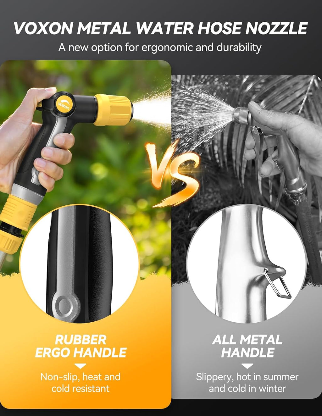 VOXON Garden Hose Nozzle with High Pressure Jet, 100% Heavy Duty Metal | Zinc Alloy & TPR Rubber, With Thumb Flow