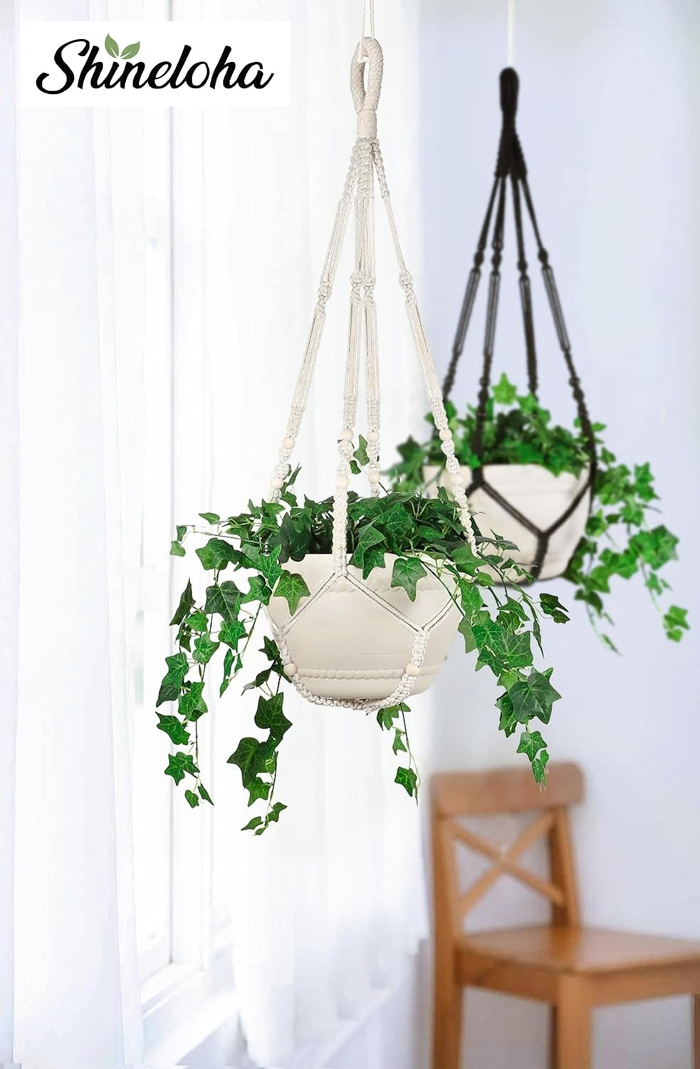 2 Pack Macrame Plant Hanger Large for 12 inch Pot, Large Plant Hanger | Large Macrame Plant Hanger, Long & Outdoor