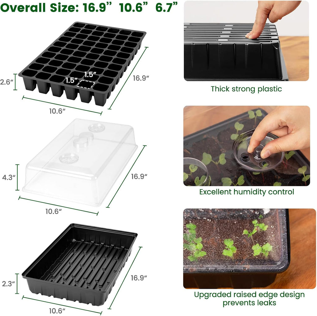 SOLIGT 60 Cell Seed Starter Tray Kit with Grow Light and Heat Mat | Seed Starter Tray, Higher 4.3” Humidity Dome