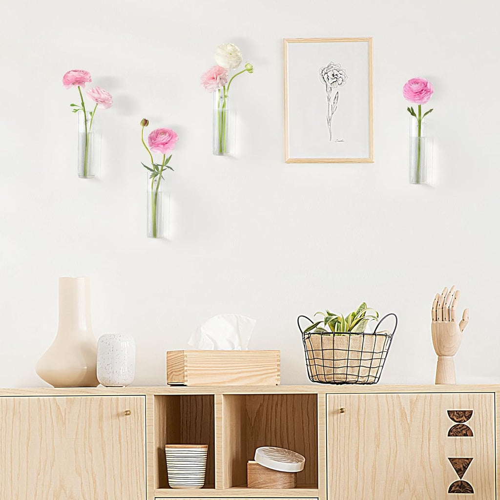 Mkono Wall Hanging Vases, 4 Pack Glass Propagation Stations Flower Planter | Cylinder Terrariums Tubes,For Hydroponic