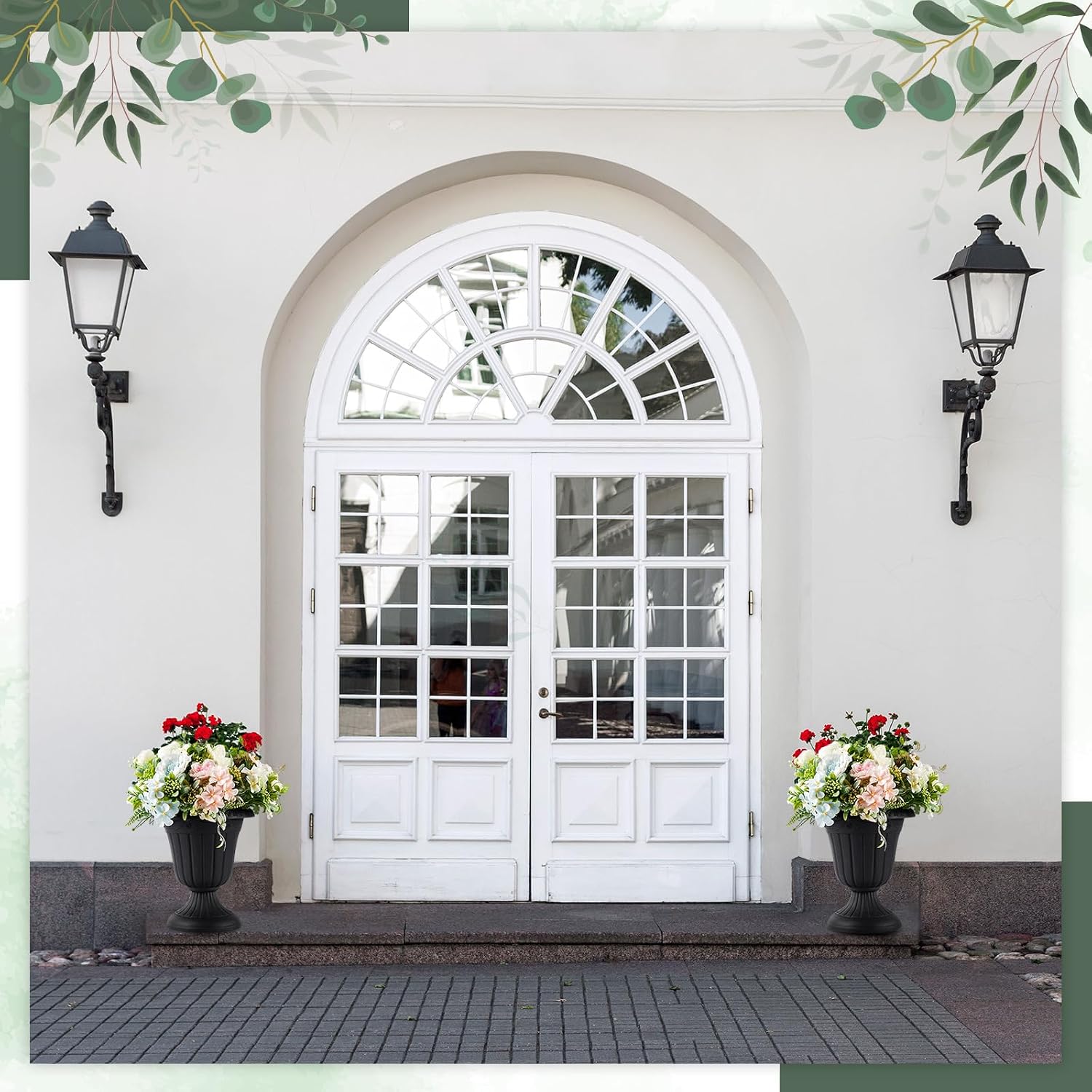 Zhehao 4 Pcs 10 x 12 Inches Black Plastic Urn Planter Classic Flower Pots Front Porch Planters Indoor Outdoor Planters