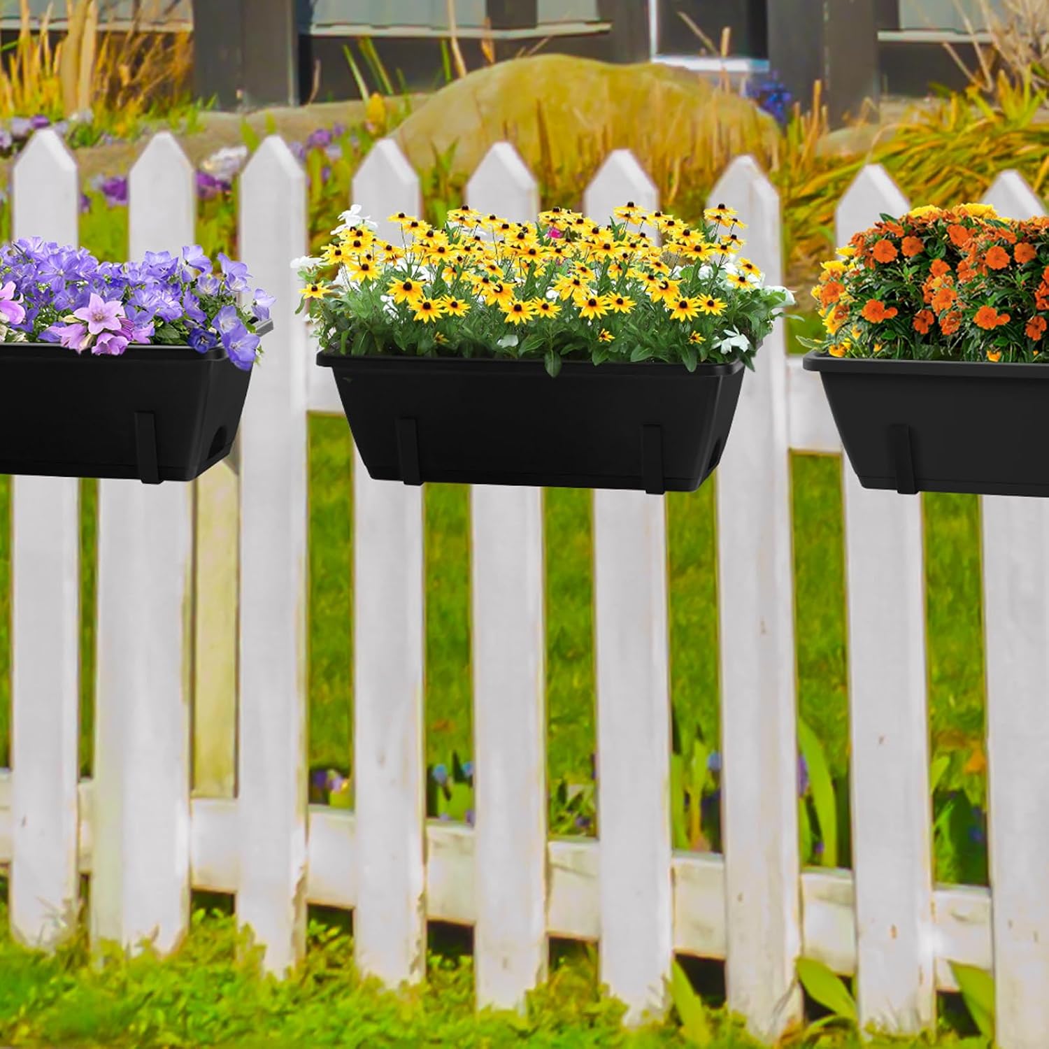 CADUKE Railing Planter Box 4 Pack Window Boxes Planter with Adjustable Brackets 16.9 Inches Deck Railing Hanging Flower