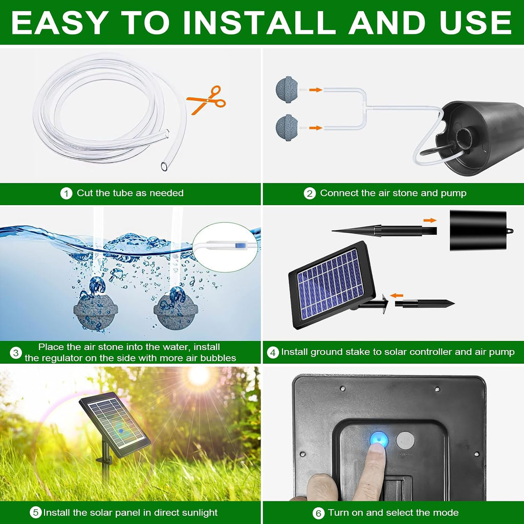 Solar Pond Aerator with Air Pump, 3 Modes(18H/36H/72H) Solar Aerator for Ponds Outdoor, 4W & 2200 mAh Solar Powered Air