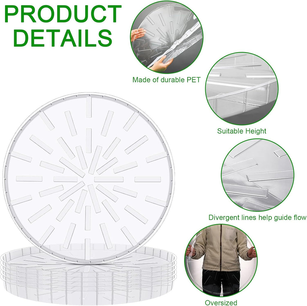 DoubleFill 6 Pcs 25 Inch Plant Saucer Large Clear Plastic Flower Plant Trays Heavy Duty Round Water Catcher for Pots