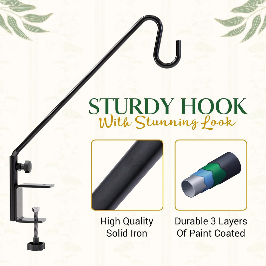 18 Inch Railing Hook, Deck Hook for Bird Feeder Pole, Durable 3-Layer Powder Coated Steel, Shepherds Hooks for Outdoor