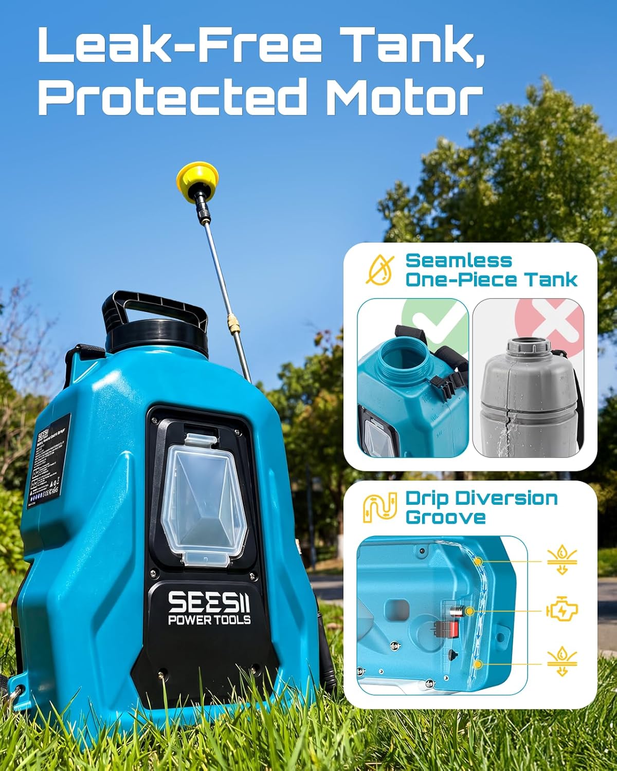 SEESII 5 Gal Leak-Proof Backpack Sprayer Battery Powered with 2 Batteries | Up to 3.6-Hour Runtime, 100 PSI Adjustable