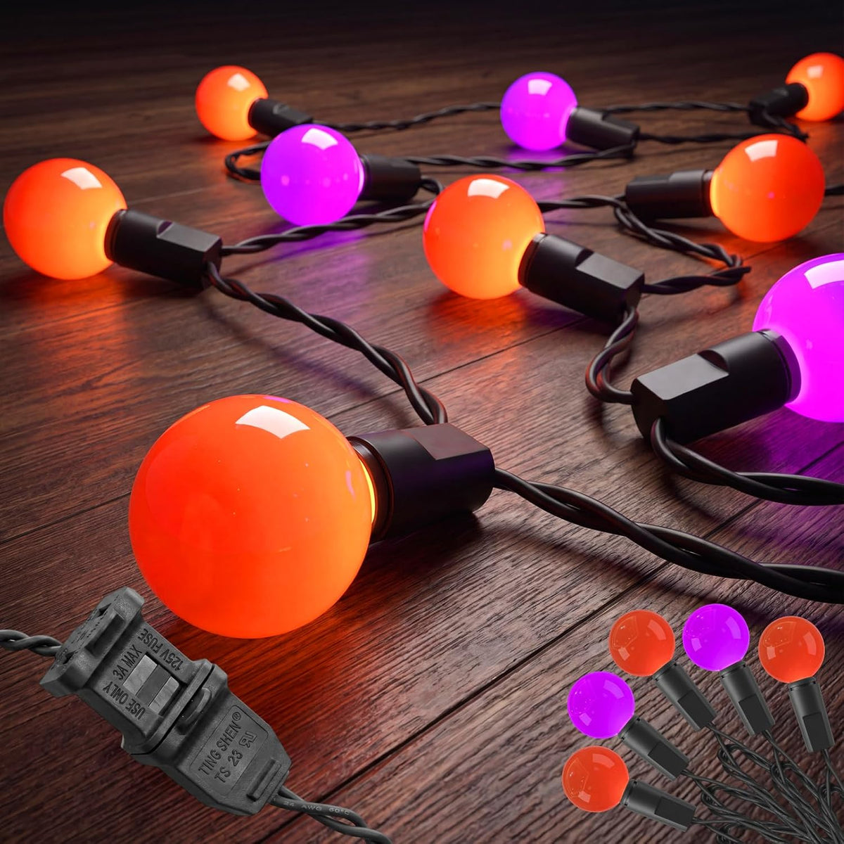 26FT Halloween Globe Mini String Lights, 50 LED Orange Purple Spooky Lights