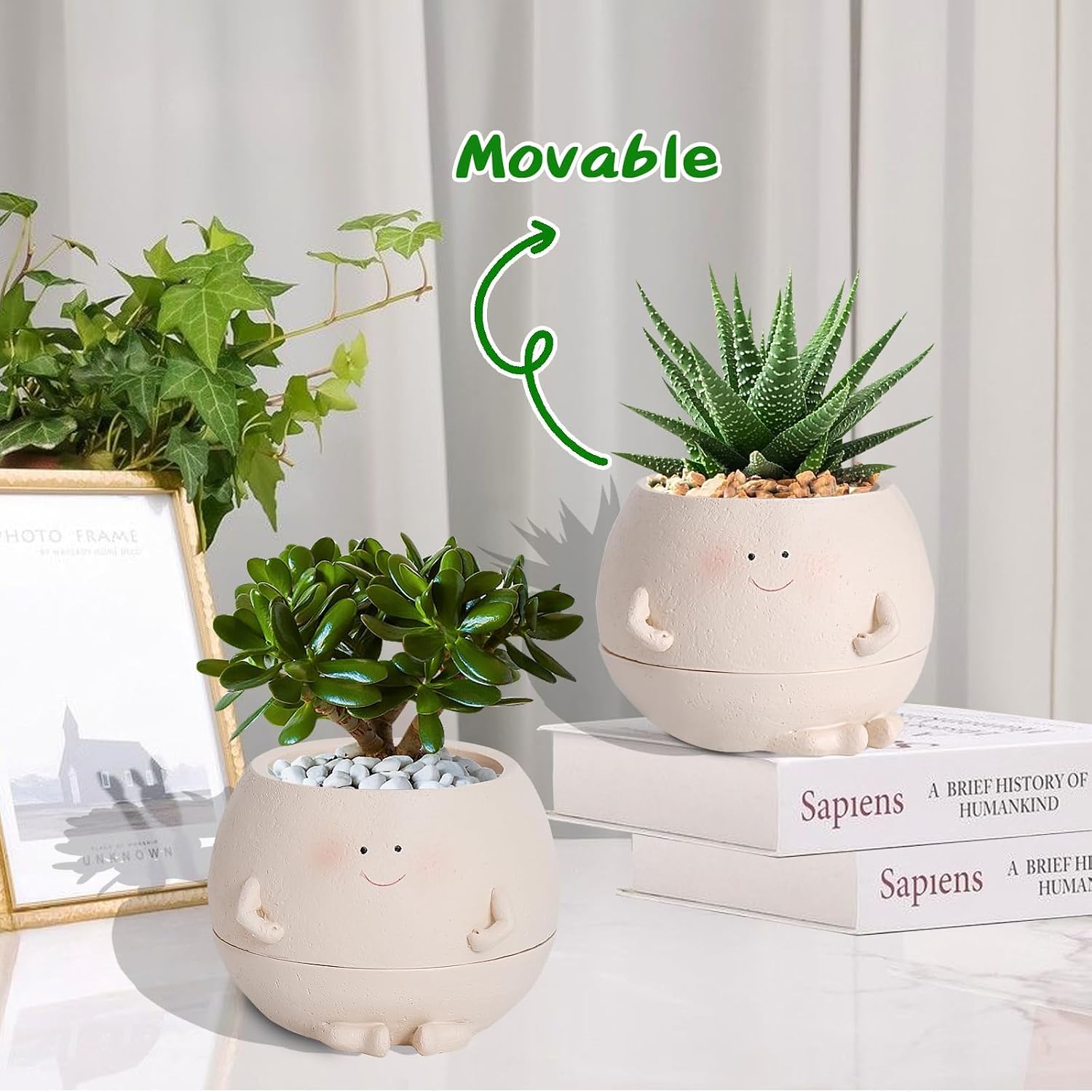 NINIPAPA Self Watering Plant Pot 4 Inch Cute Smile Face Planter Pot for Indoor Outdoor Plants with Drainage Hole Unique