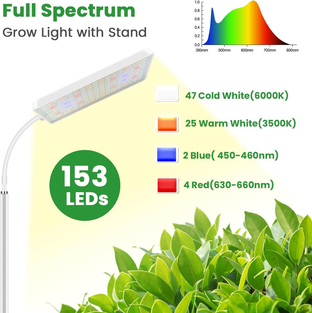 Wiaxulay Grow Lights for Indoor Plants,Full Spectrum Plant Light 68in Stand | 153 LEDs Floor Growing Lamp for Tall