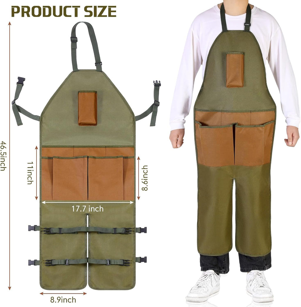 Shyyween Gardening Apron Adjustable Legs Waterproof Apron with 6 Release Pockets Army Green Adjustable Buckle for