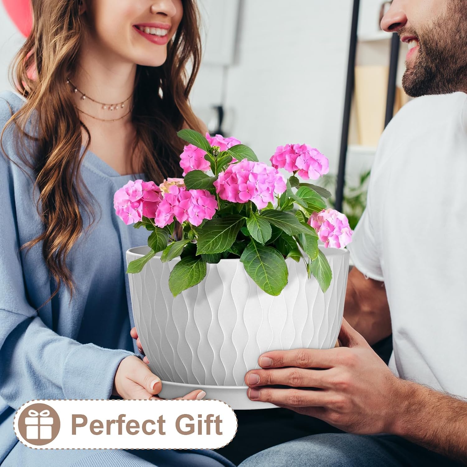 WSMKSZ 12 Inch Large Plant Pots for Indoor or Outdoor Plants, Wide Water Ripples Flower Pots with Drainage Holes &