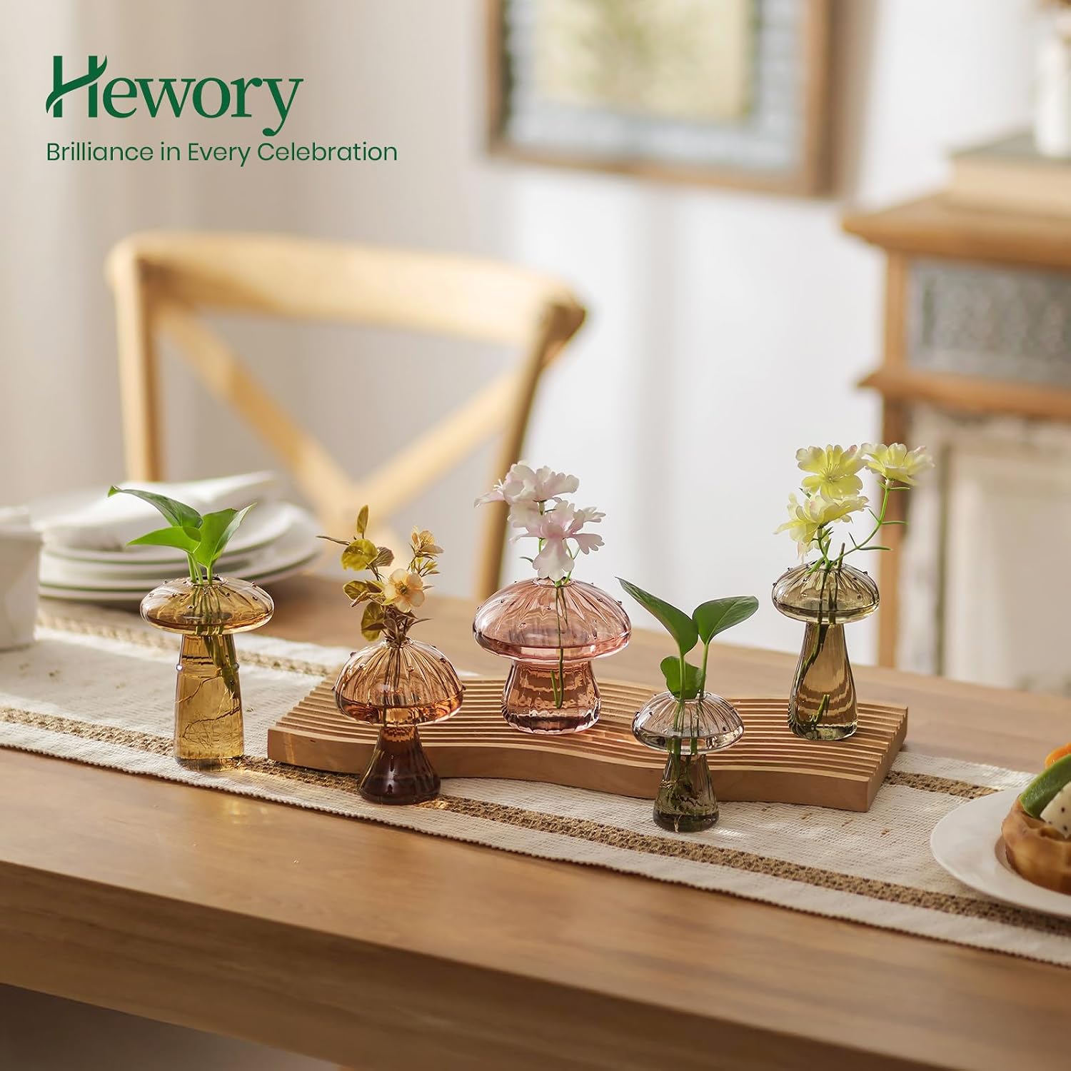 Hewory Plant Propagation Station: 5PCS Amber Glass Mushroom Vase for Flower | Propagation Vases, Mushroom Decor, Gifts