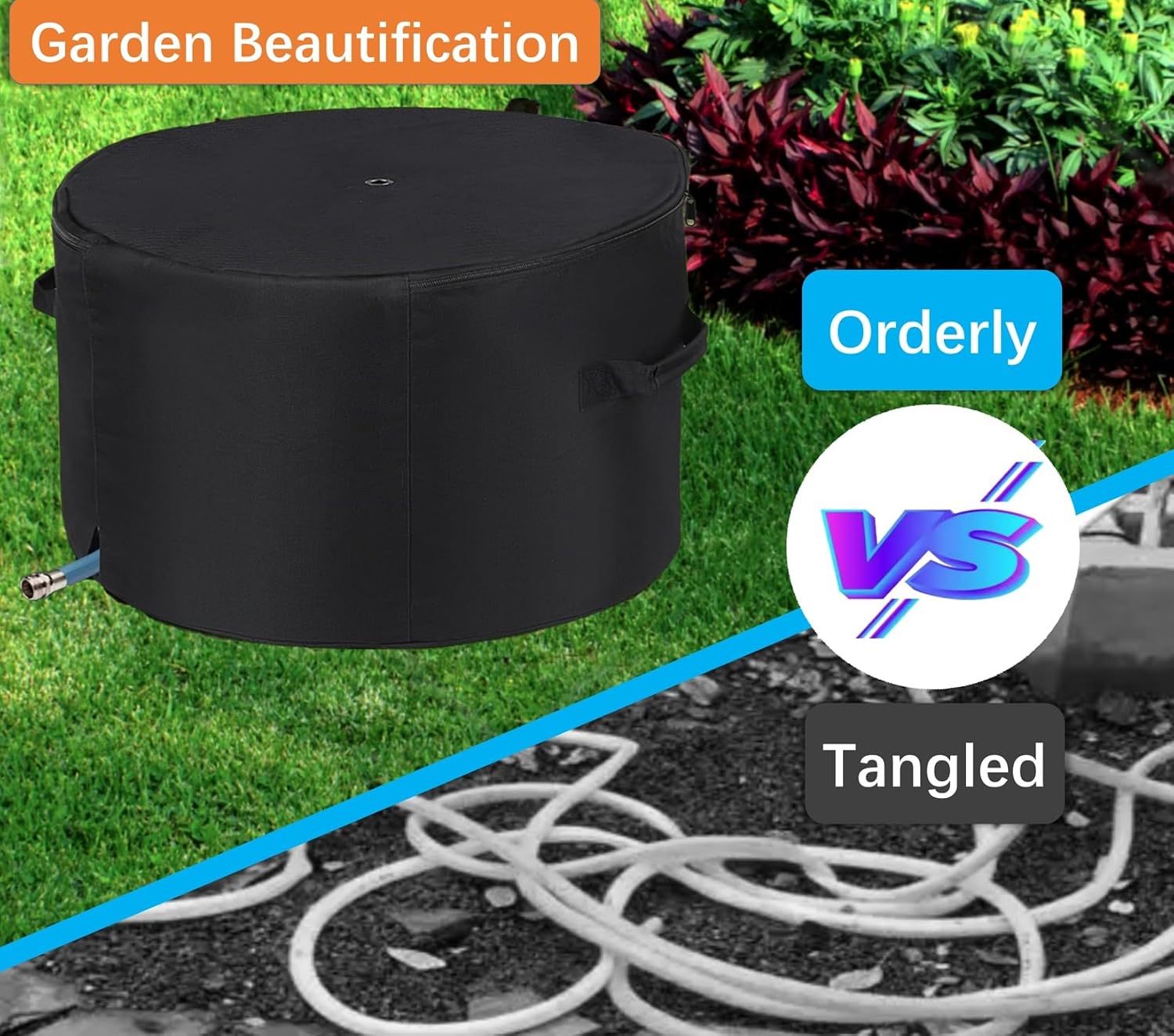 Garden Hose Holder Standing Bag, Water Hose Holder Pot Bag for Outside, with Hose Entry Hole; Drainage & Breathable