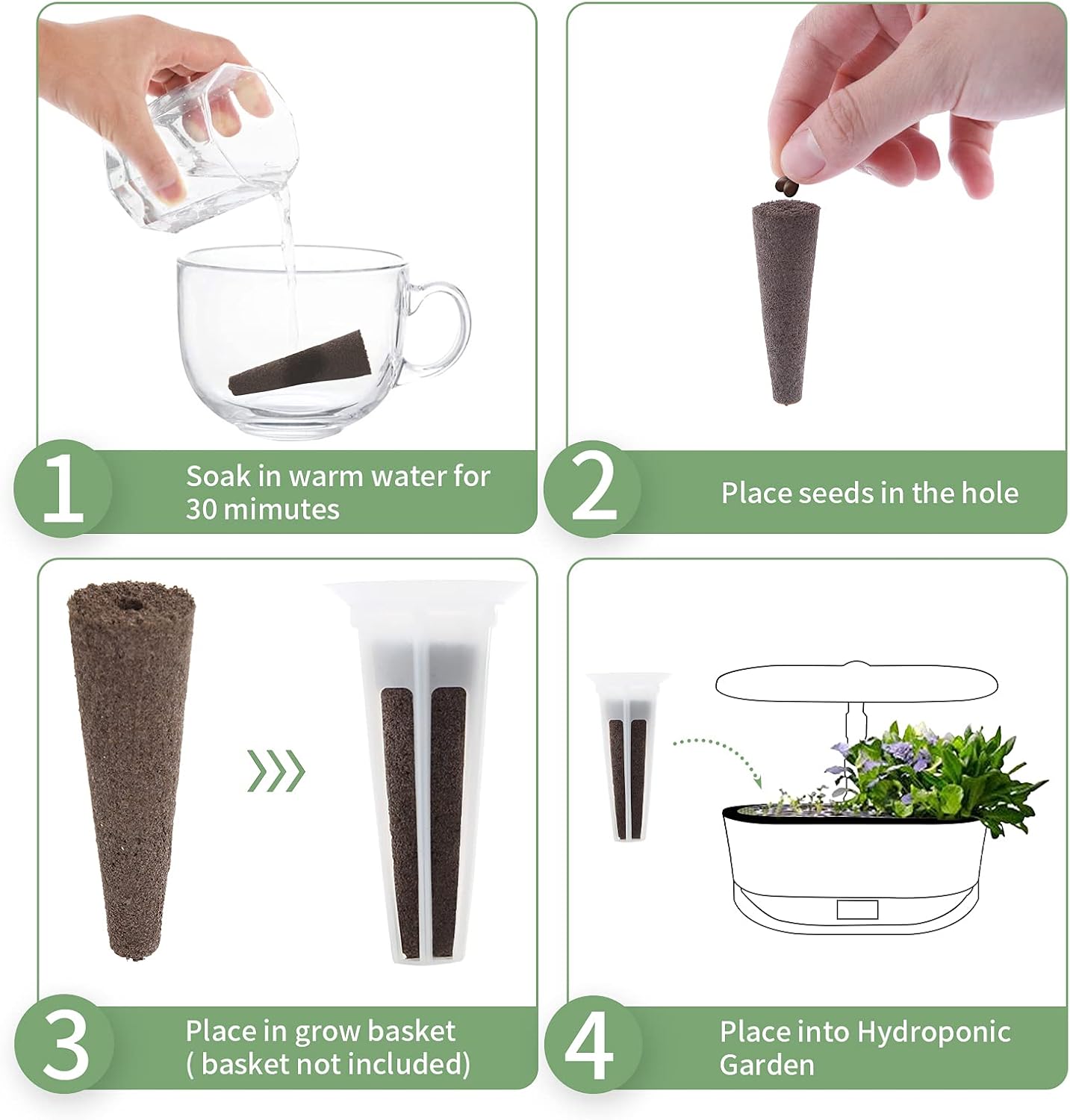 150 Pack Grow Sponges, Seed Pods Replacement Root Growth Sponges Compatible with AeroGarden, Moldy-Free, Kit with 10