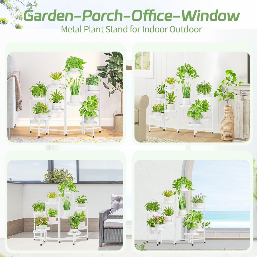 iDavosic.ly Plant Stand Indoor Outdoor, 10 Tier Metal Corner Shelf, White | Tiered Flower Display Holder, Folding Multi