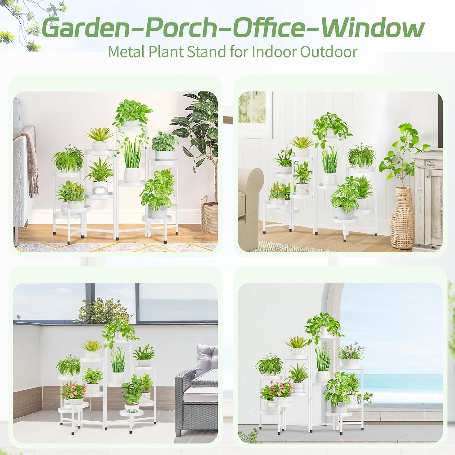 iDavosic.ly Plant Stand Indoor Outdoor, 10 Tier Metal Corner Shelf, White | Tiered Flower Display Holder, Folding Multi