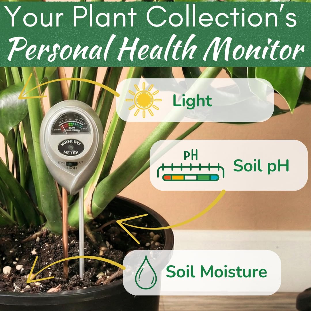 Houseplant Health Meter, 3-in-1 Soil Moisture, Sunlight & pH Testing Tool