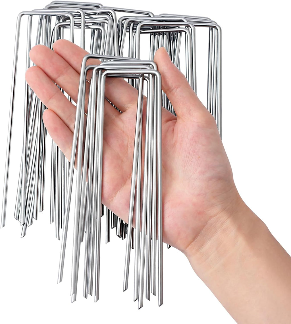 6 Inch Landscape Staples 220Pcs with Gaskets,Hammer,Pick Hook | 11 Gauge Galvanized Landscaping Staples Landscape Pins
