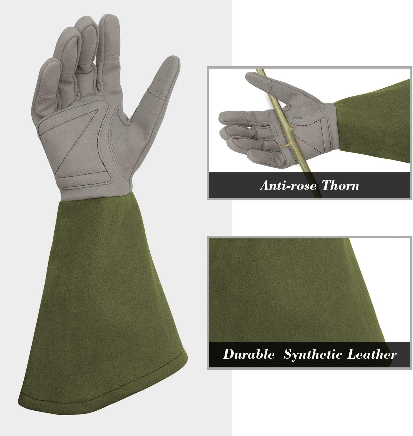 Rose Pruning Gloves with Forearm Protection, Thorn Resistant | Embroidery Design with Extra Long Cuff for Gardening and