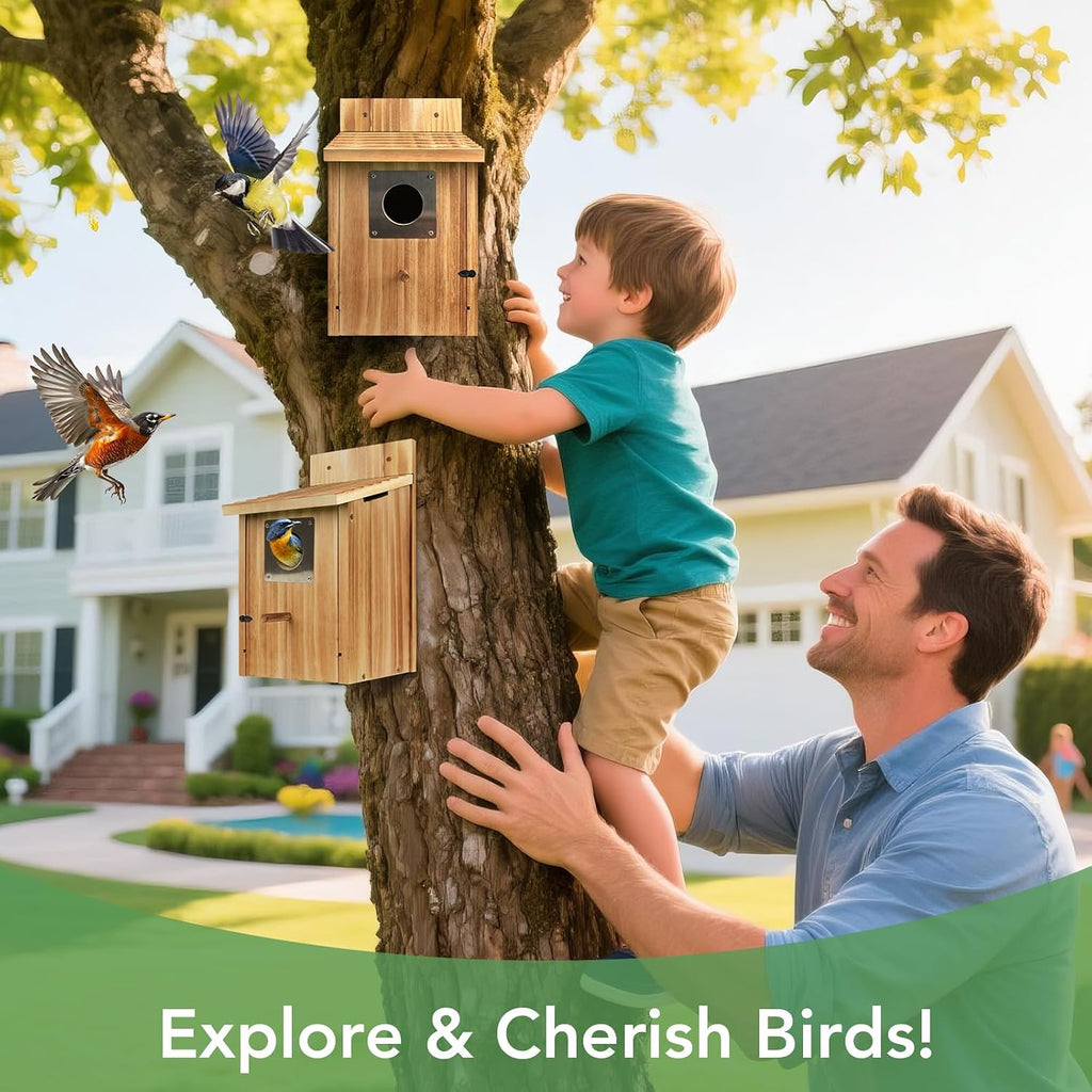 2 Pack Bird Houses for Outside, 1-1/2" Entrance Cedar Birdhouse | Outdoor Bird House with Metal Predator Guard
