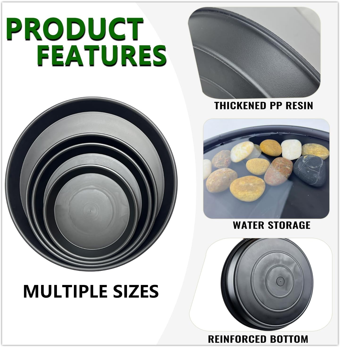 9 Pack Black Plant Pot Saucers, 8 10 12 Inch Heavy Duty PP Trays | Plant Watering Trays for Indoor & Outdoor Flower Pots