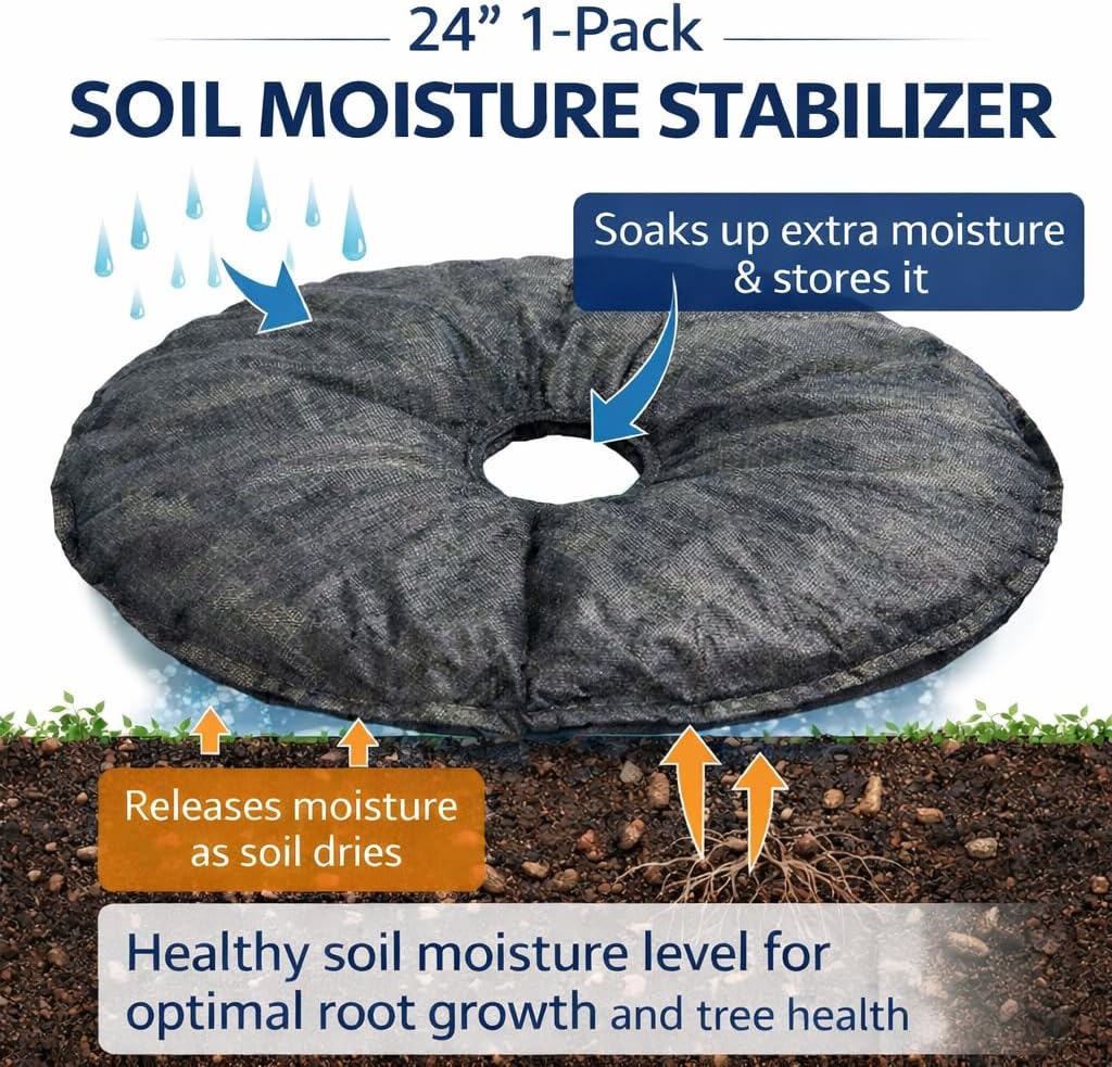 SteadySpring® 24" Smart 30+Day Tree Watering Mat - AUTO Refills with RAIN and Slow Releases As Plant Needs - for Root