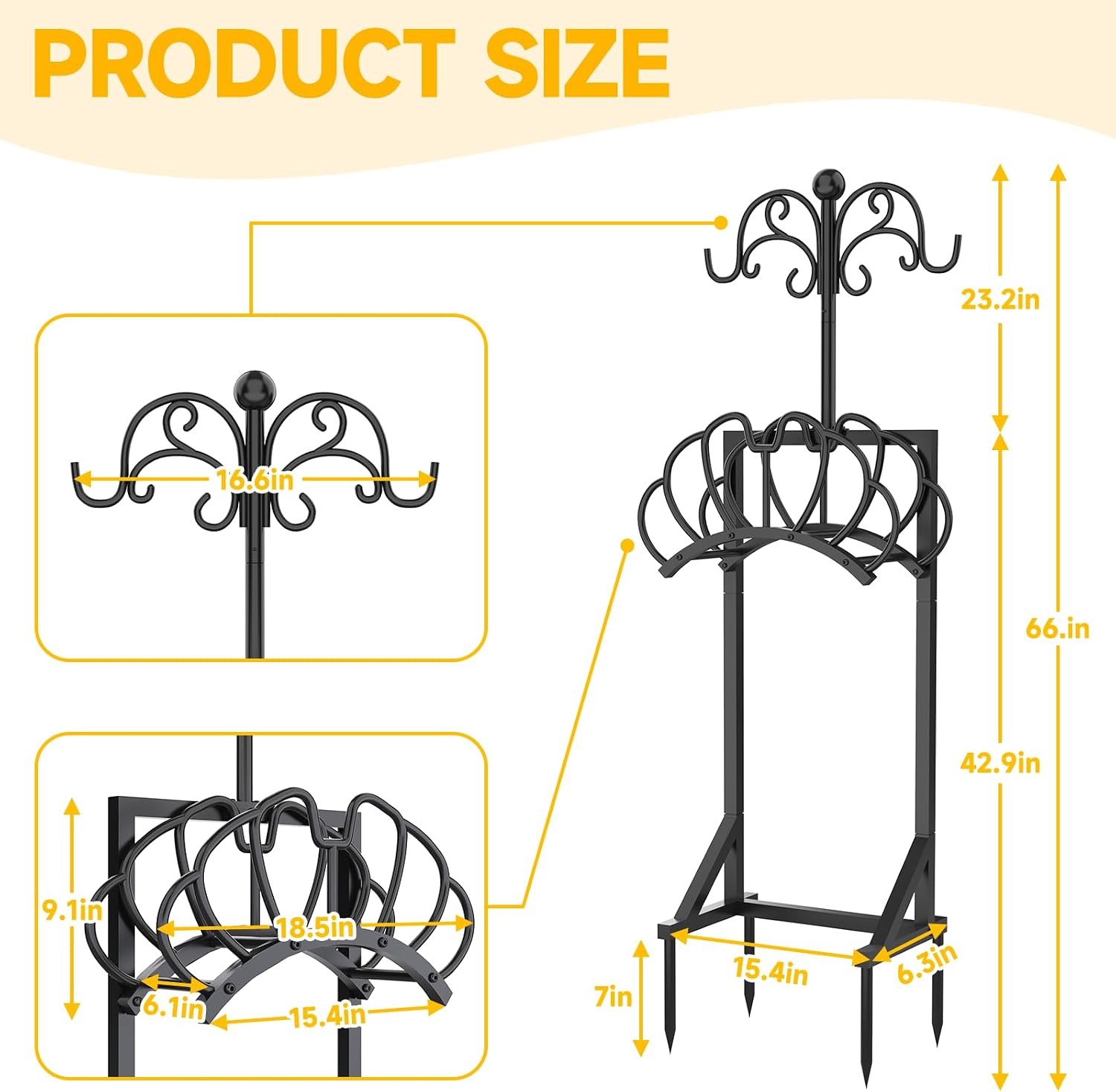 Garden Water Hose Holder Freestanding with Shepherds Hooks for Outside | 60.3inch Hose Stand Heavy Duty Hose Hanger