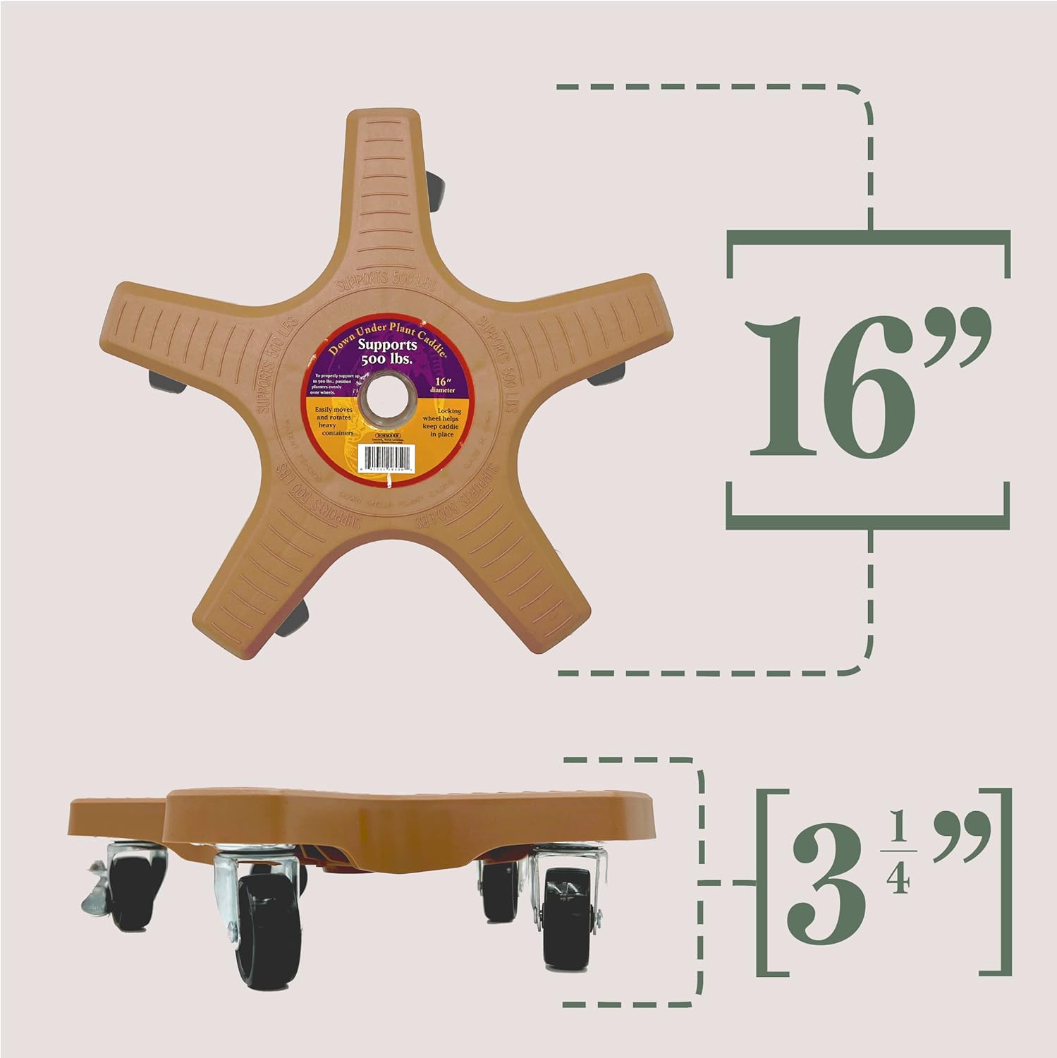 Bosmere 16" Plant Caddie - Heavy-Duty Rolling Plant Stand with Locking Wheels, 500 lb Capacity – Durable Plant Caddy