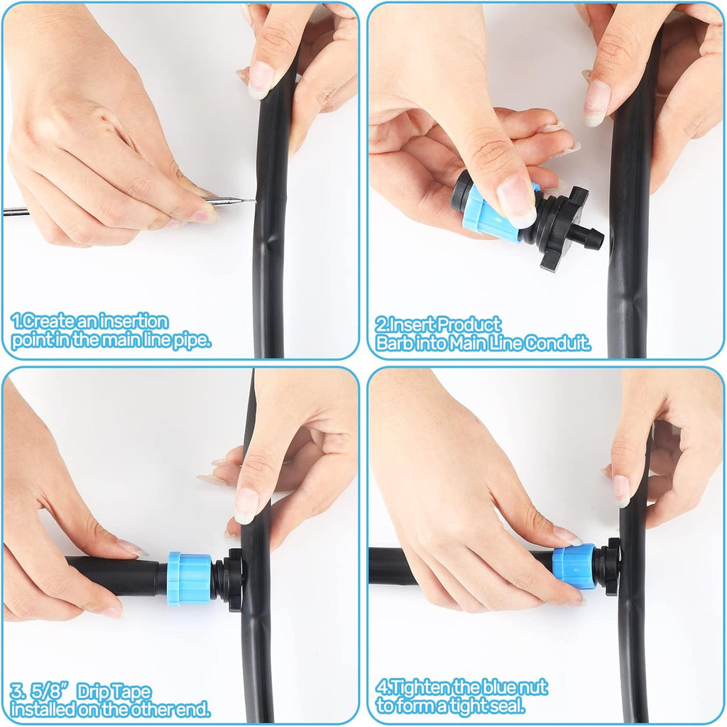 Frienda 100 Pcs Drip Tape Connector Fittings, Locks 1/4" Barb for 5/8" Drip Irrigation Fitting Kit Irrigation Tubing