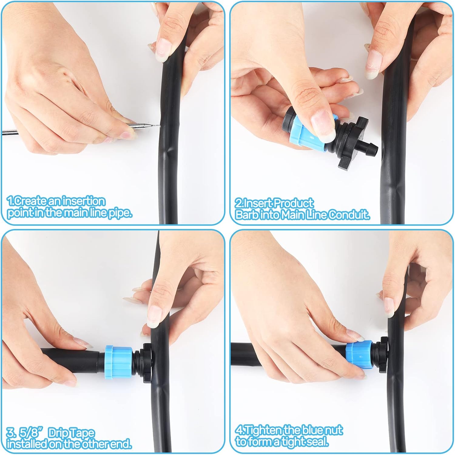 Frienda 100 Pcs Drip Tape Connector Fittings, Locks 1/4" Barb for 5/8" Drip Irrigation Fitting Kit Irrigation Tubing